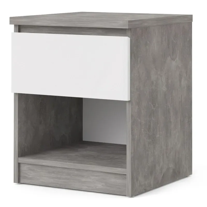 Naia 1 Drawer Bedside Cabinet - Grey, White Gloss