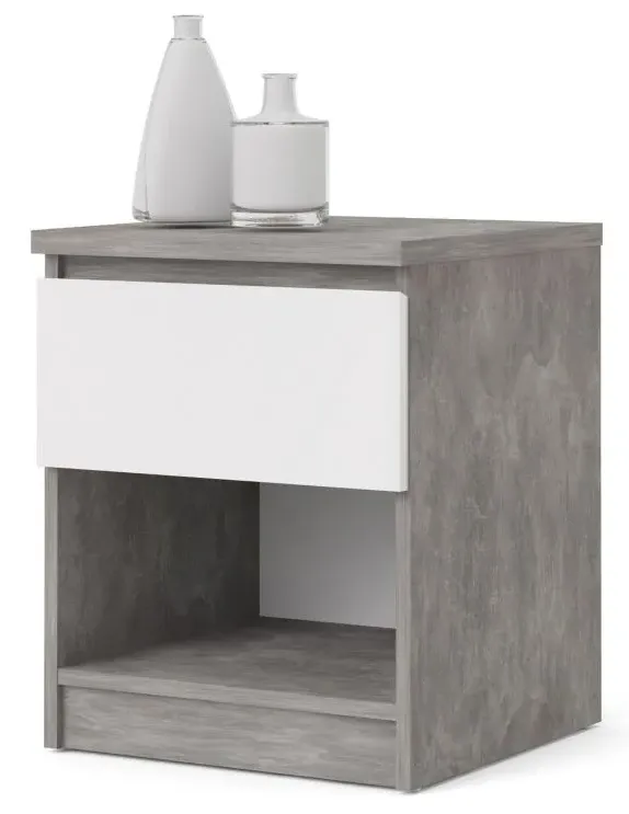 Naia 1 Drawer Bedside Cabinet - Grey, White Gloss