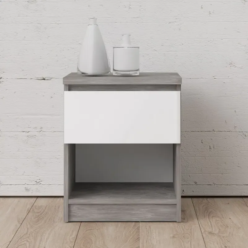 Naia 1 Drawer Bedside Cabinet - Grey, White Gloss