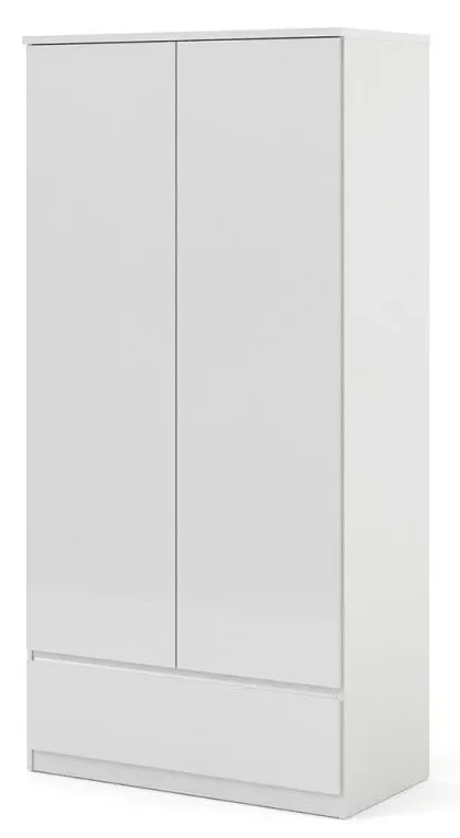 Naia 2 Door 1 Drawer Double Wardrobe - White, High Gloss