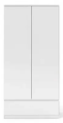 Naia 2 Door 1 Drawer Double Wardrobe - White, High Gloss image