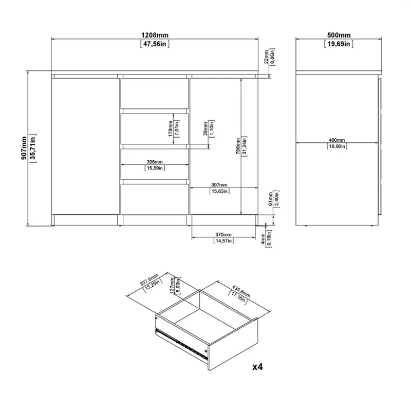 Naia 2 Door Small Sideboard - White Gloss