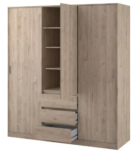 Naia 3 Door 3 Drawer Wardrobe - Oak