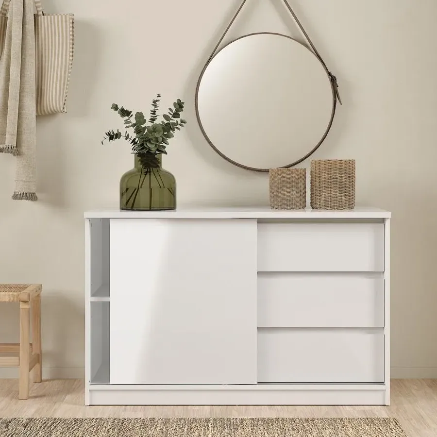 Naia Sliding Door Storage Unit - White, High Gloss