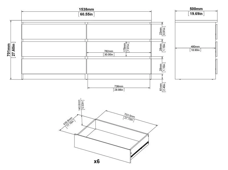 Naia Wide Chest of Drawers - Oak