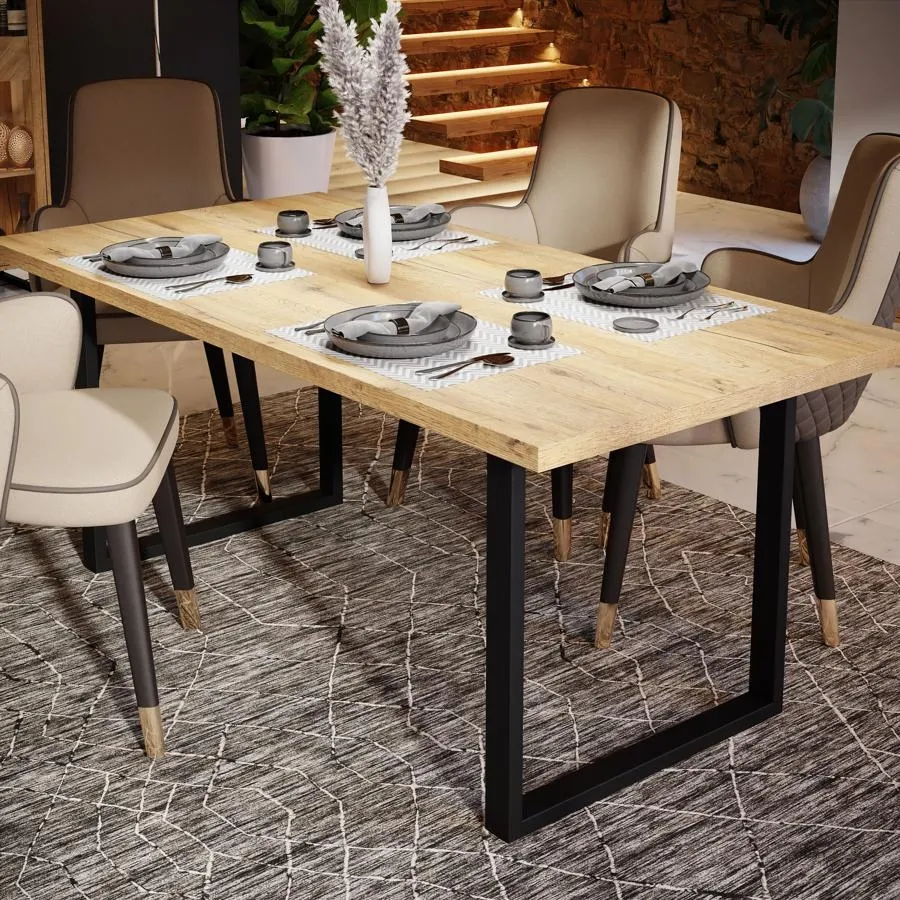 Nikomedes Chevron 6 Seater Dining Table - Oak