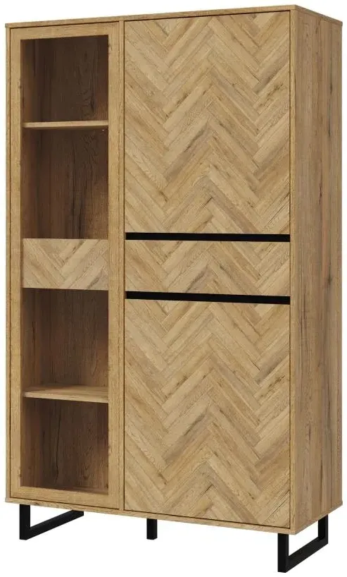 Nikomedes Spica Chevron Display Cabinet - Oak, Black