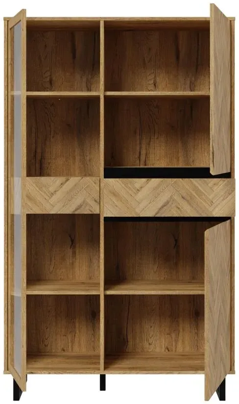 Nikomedes Spica Chevron Display Cabinet - Oak, Black