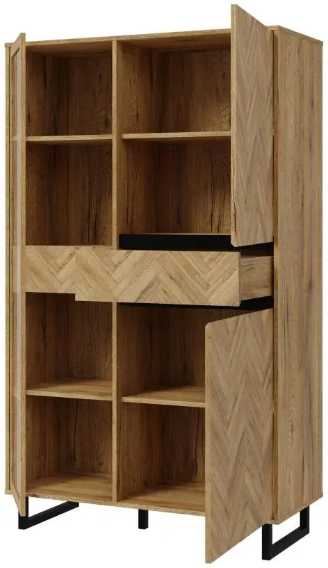 Nikomedes Spica Chevron Display Cabinet - Oak, Black