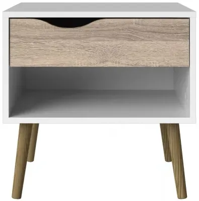 Oslo 1 Drawer Bedside Table - White, Oak image