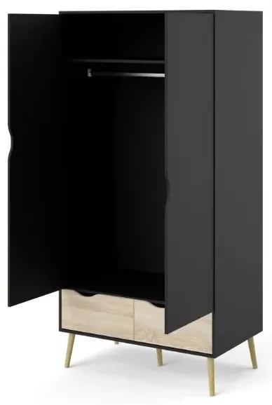 Oslo 2 Door 2 Drawer Double Wardrobe - Black, Oak