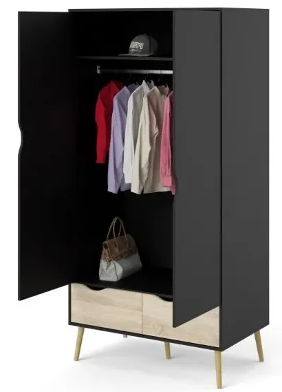 Oslo 2 Door 2 Drawer Double Wardrobe - Black, Oak