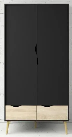 Oslo 2 Door 2 Drawer Double Wardrobe - Black, Oak