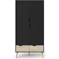 Oslo 2 Door 2 Drawer Double Wardrobe - Black, Oak