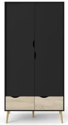 Oslo 2 Door 2 Drawer Double Wardrobe - Black, Oak