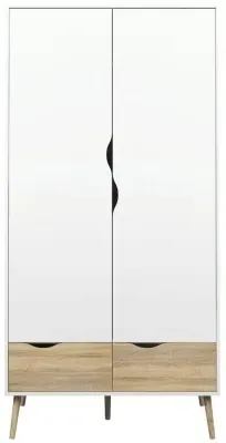 Oslo 2 Door 2 Drawer Double Wardrobe - White, Oak image