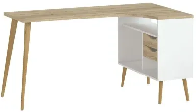 Oslo 2 Drawer Desk - White, Oak Effect image