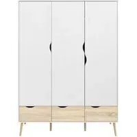 Oslo 3 Door 3 Drawer Wardrobe - White, Oak Effect