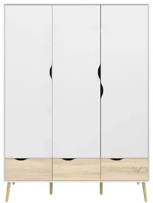 Oslo 3 Door 3 Drawer Wardrobe - White, Oak Effect image