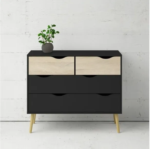 Oslo 4 Drawer Chest - Black, Oak