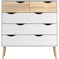 Oslo 5 Drawer Chest - White, Oak Effect