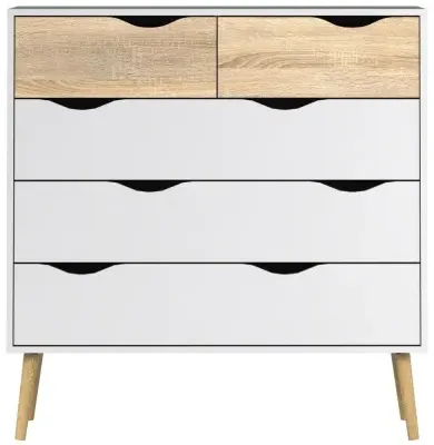Oslo 5 Drawer Chest - White, Oak Effect image