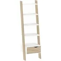 Oslo Leaning Bookcase with Drawer - White, Oak