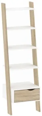 Oslo Leaning Bookcase with Drawer - White, Oak image