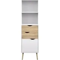 Oslo Narrow Bookcase with Storage - White, Oak