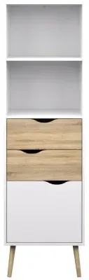 Oslo Narrow Bookcase with Storage - White, Oak image