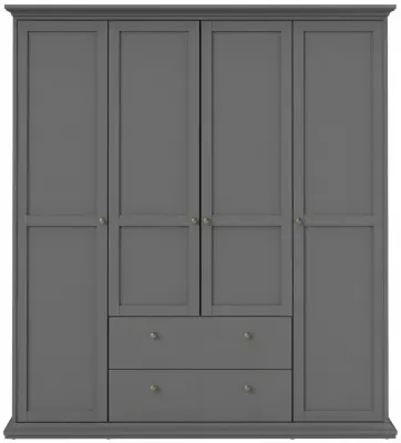Paris 4 Door 2 Drawer Wardrobe - Grey