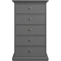 Paris 5 Drawer Narrow Chest - Grey