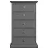 Paris 5 Drawer Narrow Chest - Grey