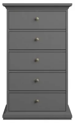 Paris 5 Drawer Narrow Chest - Grey image