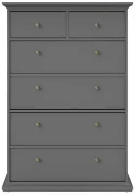 Paris 6 Drawer Chest - Matt Grey