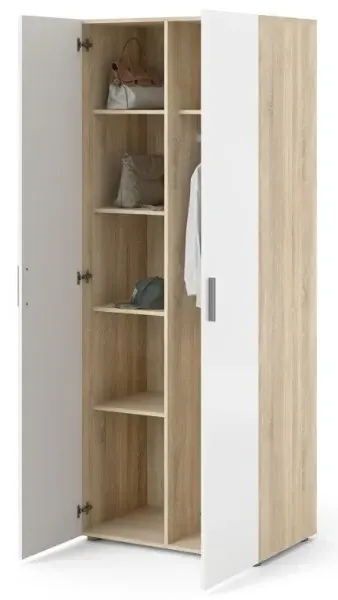 Pepe 2 Door Wardrobe - Oak, White Gloss