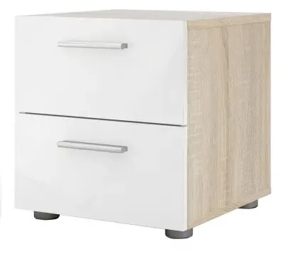 Pepe 2 Drawer Bedside Cabinet - Oak, White Gloss