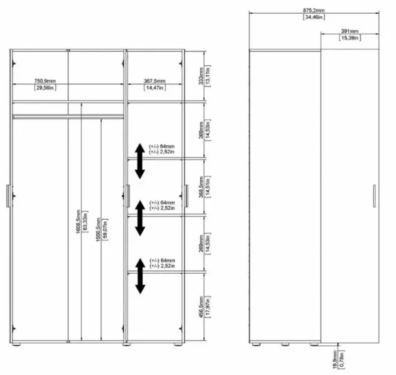 Pepe 3-Door Wardrobe - Black