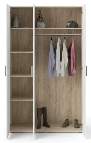 Pepe 3-Door Wardrobe - Oak, White Gloss