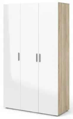 Pepe 3-Door Wardrobe - Oak, White Gloss
