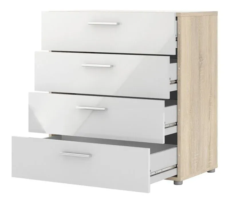 Pepe 4 Drawer Chest - Oak, White Gloss
