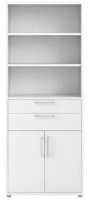 Prima 2 Door 2 Drawer High Bookcase - White