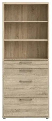 Prima 4 Drawer Bookcase with Shelves - Oak Effect