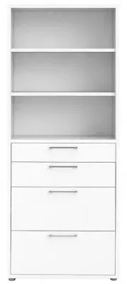 Prima 4 Drawer Bookcase with Shelves - White