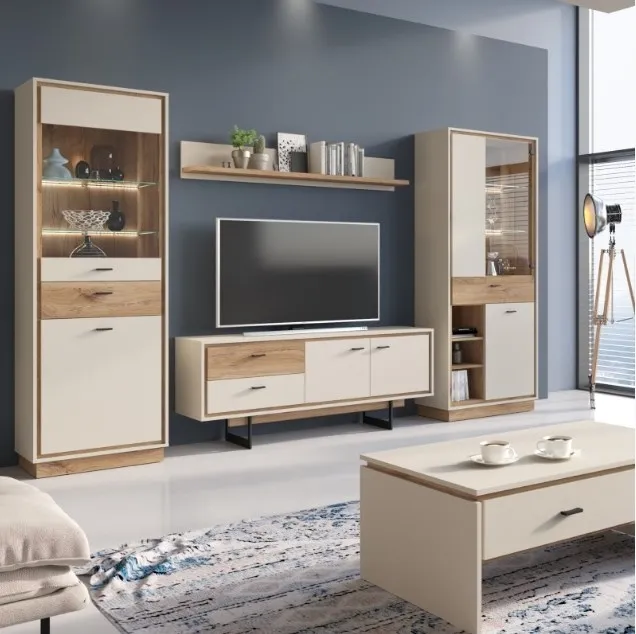 Rivero Narrow Display Cabinet with Drawer - Grey