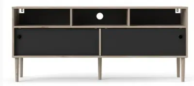 Rome 147cm TV Unit with Sliding Doors - Black, Oak Effect image