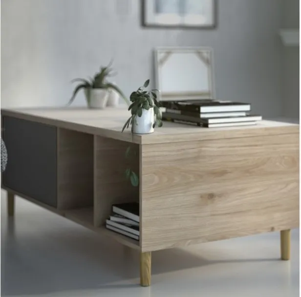 Rome Sliding Top Coffee Table - Black, Oak Effect