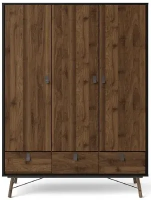 Ry 3 Door 3 Drawer Wardrobe - Black, Walnut
