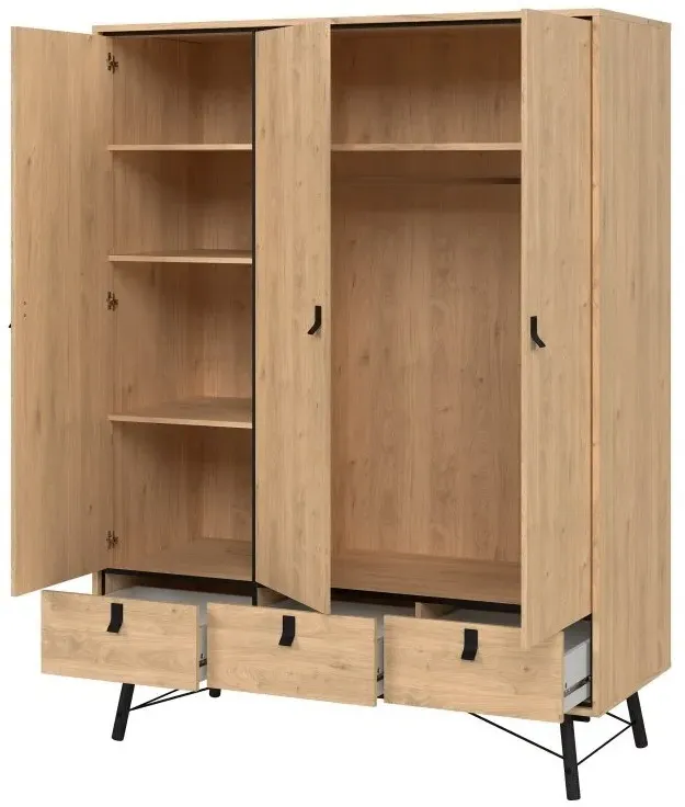 Ry 3 Door 3 Drawer Wardrobe - Jackson Hickory Oak