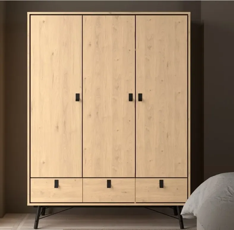 Ry 3 Door 3 Drawer Wardrobe - Jackson Hickory Oak